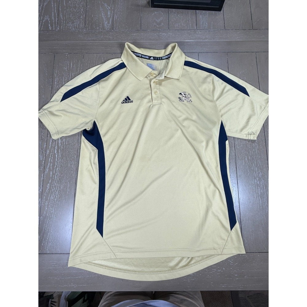 Notre Dame Polo Mens Large Gold Navy Climalite Performance Adidas Fighting Irish